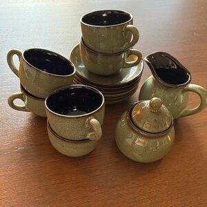 VINTAGE - Swedish speckled glaze coffee cups & saucers set